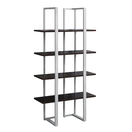 Monarch Specialties Bookshelf, Bookcase, Etagere, 4 Tier, 60"H, Office, Bedroom, Metal, Laminate, Brown, Grey I 7239